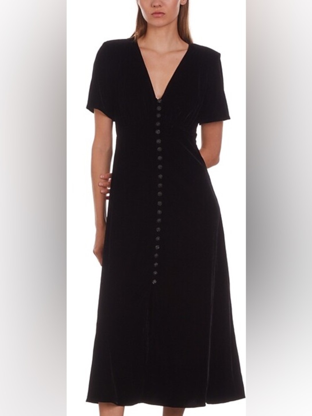 The Kooples Black Velvet Button-Front Midi
